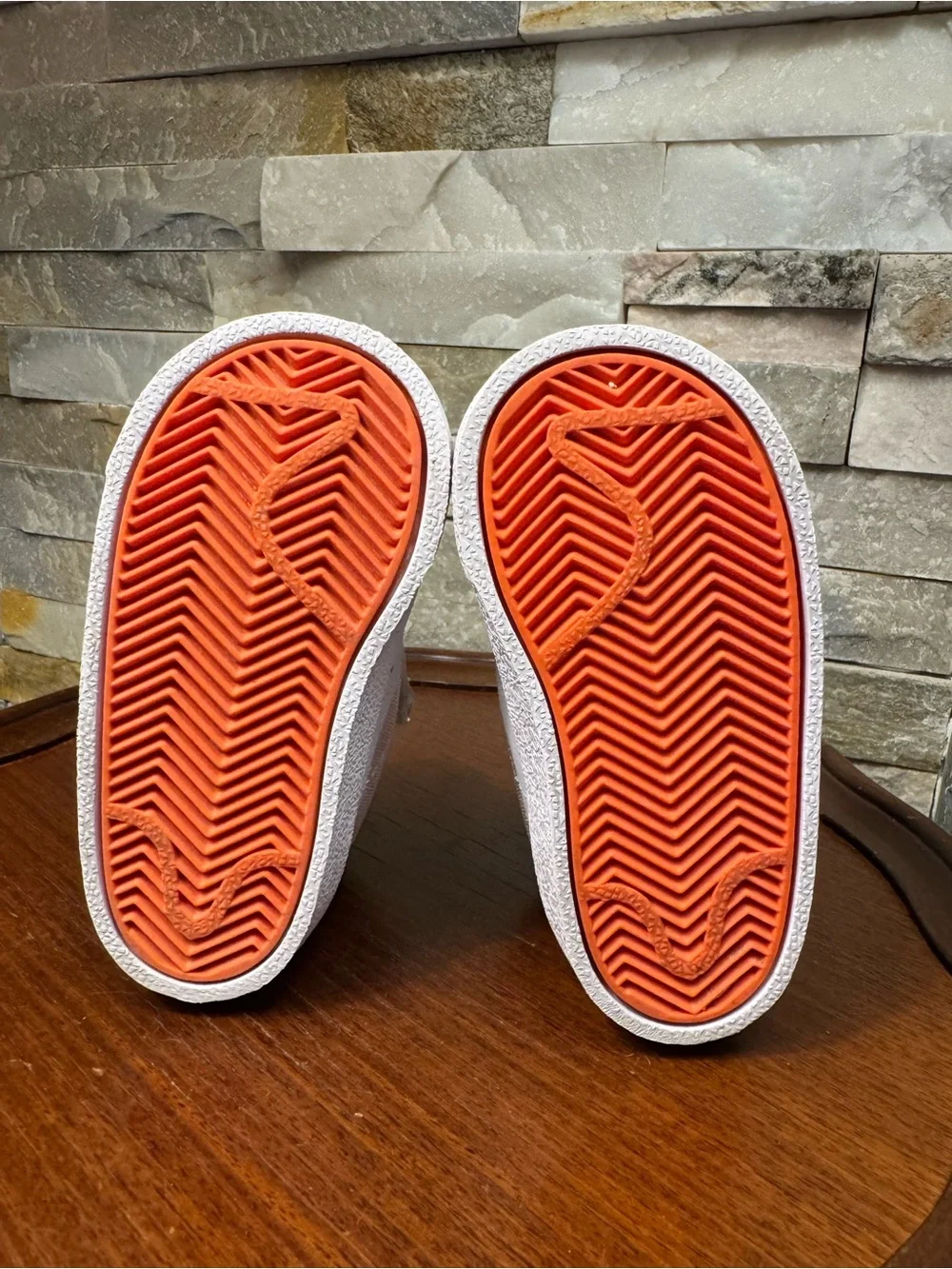 Child Sz 5 Nike Blazer Mid '77 SE White Leather W/ Orange Swoosh Walker Sneakers